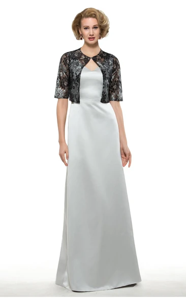 Elegant Satin Sheath V-Neck Sleeveless Long Dress with Bolero