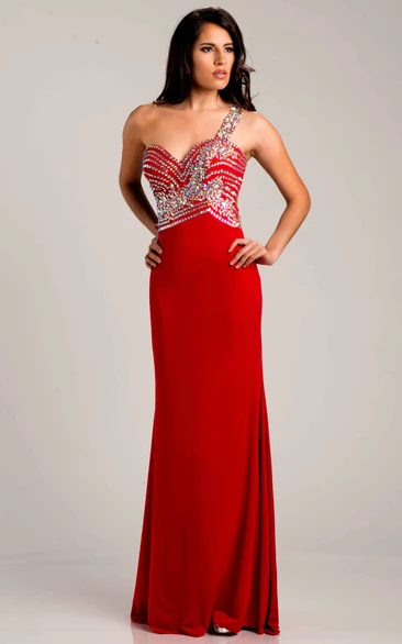 Column Chiffon Prom Dress With Jeweled Bodice And Beaded Strap