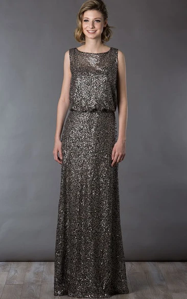 Sleeveless Allover Sequin Long Mother Of The Bride Dress Casual Style