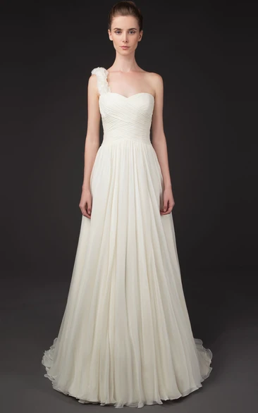 A-Line One-Shoulder Criss-Cross Sleeveless Chiffon Wedding Dress