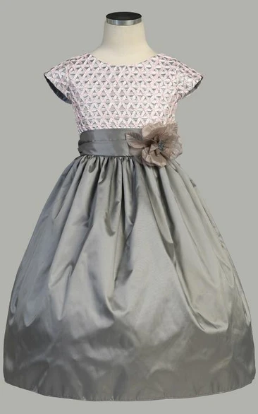 Tea-Length Tiered Taffeta Flower Girl Dress