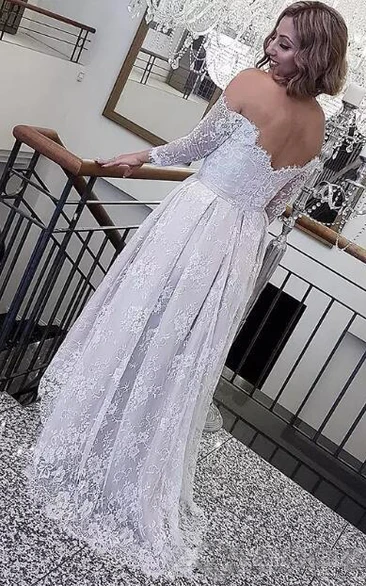 A Line Off-the-shoulder Lace Open Back Zipper Wedding Gown