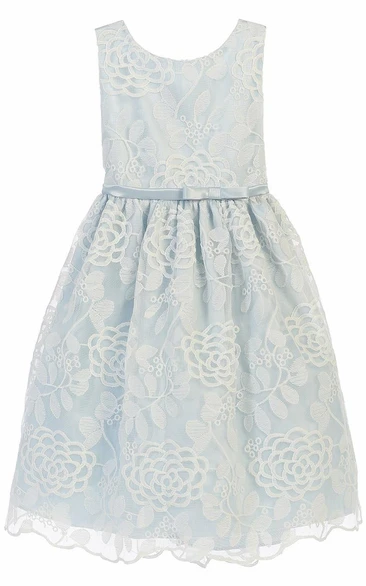 Midi Floral Tiered Flower Girl Dress With Embroidery