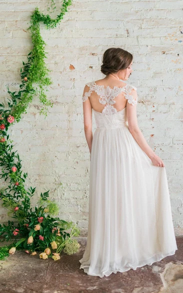 Sweetheart A-Line Long Chiffon Wedding Gown With Appliques