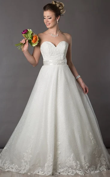 Sweetheart A-Line Embroidered Bridal Gown With Satin Sash