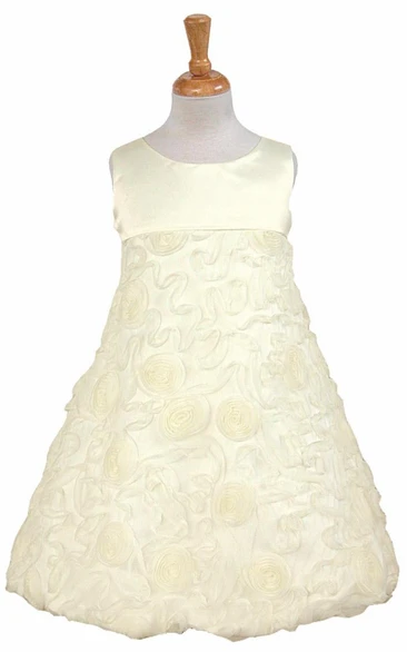 Tea-Length Sleeveless Bowed Satin Flower Girl Dress