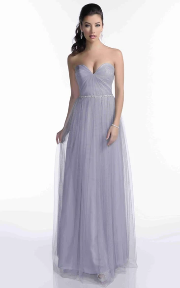 Tulle Sweetheart A-Line Pleated Bridesmaid Dress With Slim Beaded Waistline
