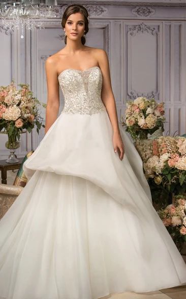 Strapless A-Line Ballgown With Crystal Bodice And Ruffles