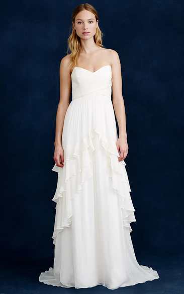 A-Line Tiered Sleeveless Strapless Long Chiffon Wedding Dress With Draping