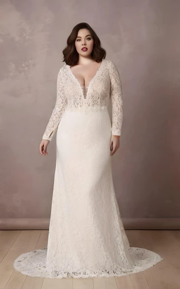 Plus size mermaid wedding best sale dress with lace sleeves