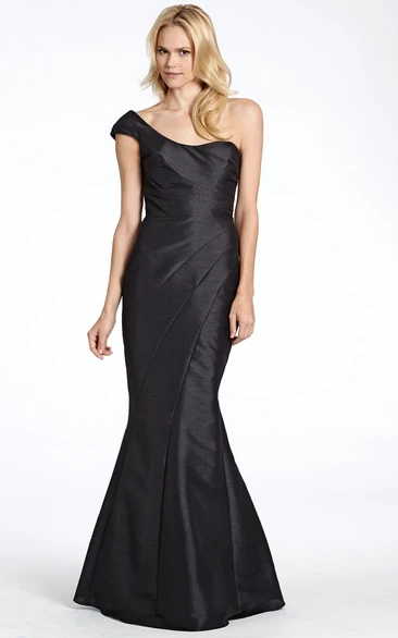Mermaid Side-Draped One-Shoulder Satin Bridesmaid Dress With Low-V Back