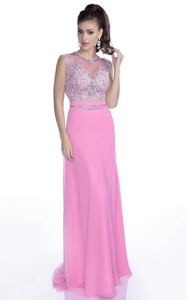 Sheath Chiffon Sleeveless Gown With Rhinestones And Appliques