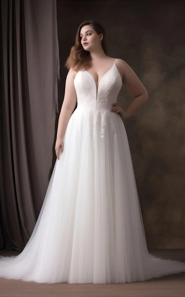 Plus Size A-Line Tulle Wedding Dress Sexy Elegant Country Garden
