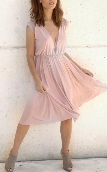 Simple Elegant Short A-Line Knee Length V-Neck Bridesmaid Dress