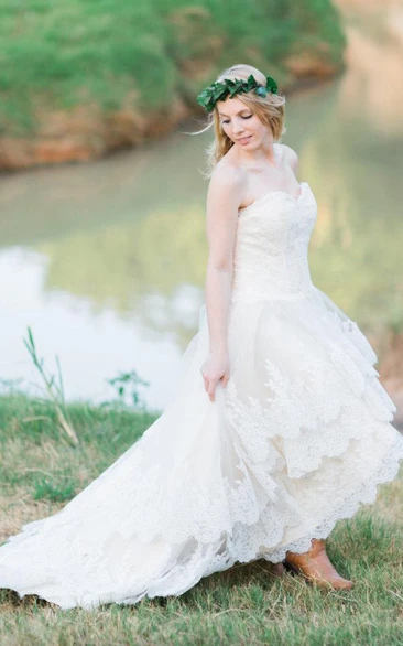 Country Wedding With Lace High Low Hem The Guinevere Dress