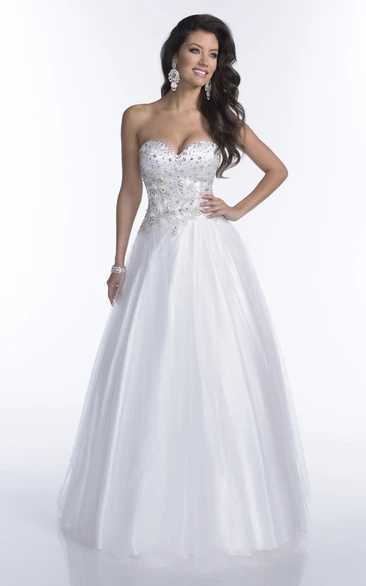 Noble A-Line Sweetheart Tulle Prom Dress Featuring Rhinestone Bodice