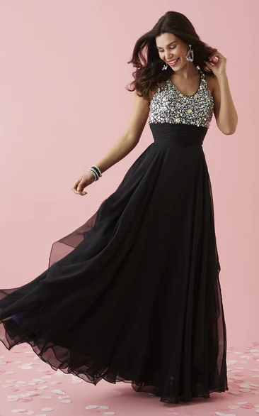 A-Line V-Neck Sleeveless Chiffon Straps Dress With Beading And Draping