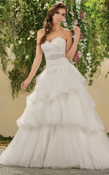 Sweetheart A-Line Ruffled Gown With Sequins And Bow
