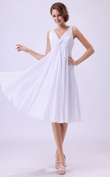 V-Neck Short Empire Maternity Wedding Gown With Ruching