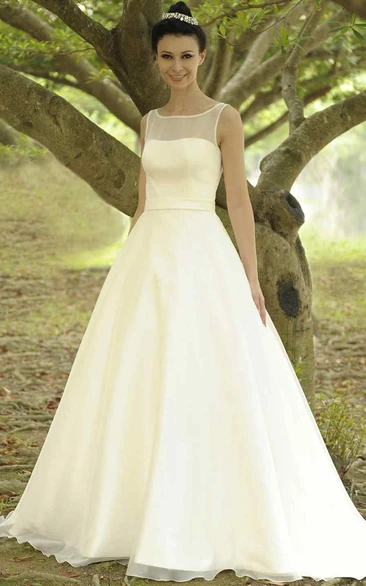 A-Line Scoop-Neck Floor-Length Sleeveless Chiffon Wedding Dress