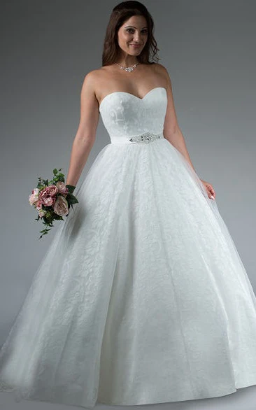 Sweetheart Lace Bridal Ball Gown With Crystal Sash