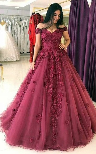 Ball Gown Sleeveless Tulle Sexy Prom Dress with Appliques and Petals