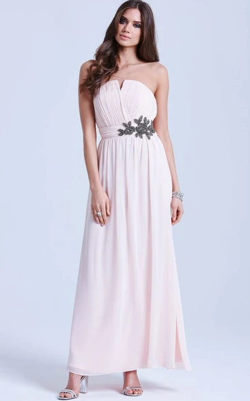 Notched Ankle-Length Sleeveless Beaded Chiffon Bridesmaid Dress With Ruching