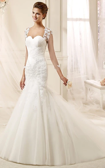 Sweetheart Sheath Mermaid Wedding Gown with Appliques and Pleated Bust