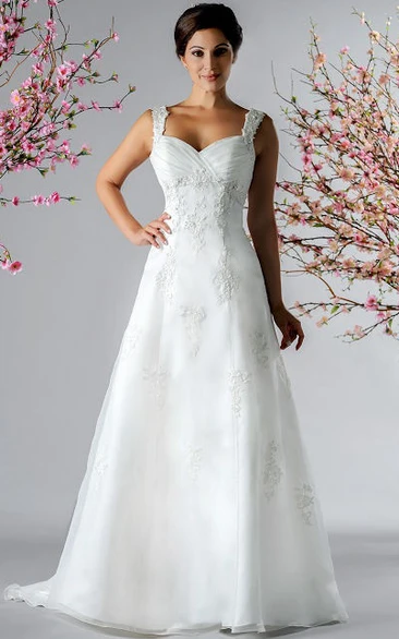 Appliqued Straps A-Line Tulle Bridal Gown With Criss Cross Top