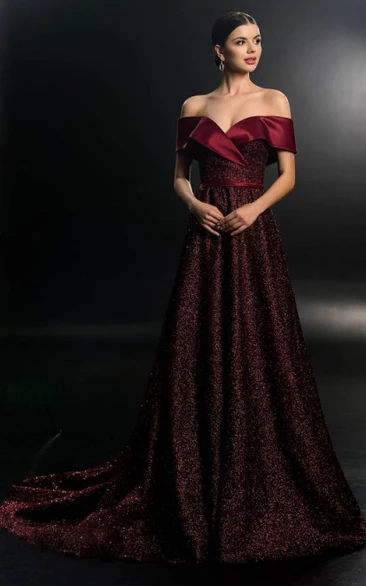 Satin Off-Shoulder A-Line Wedding Dress with Sequins 2023