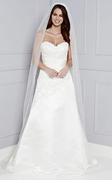 A-Line Sleeveless Sweetheart Maxi Beaded Satin Wedding Dress