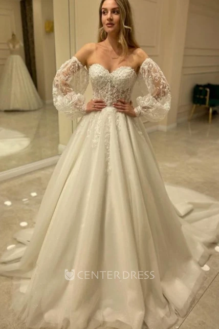 Vintage Bohemian Off-the-Shoulder Lace Wedding Dress Princess A