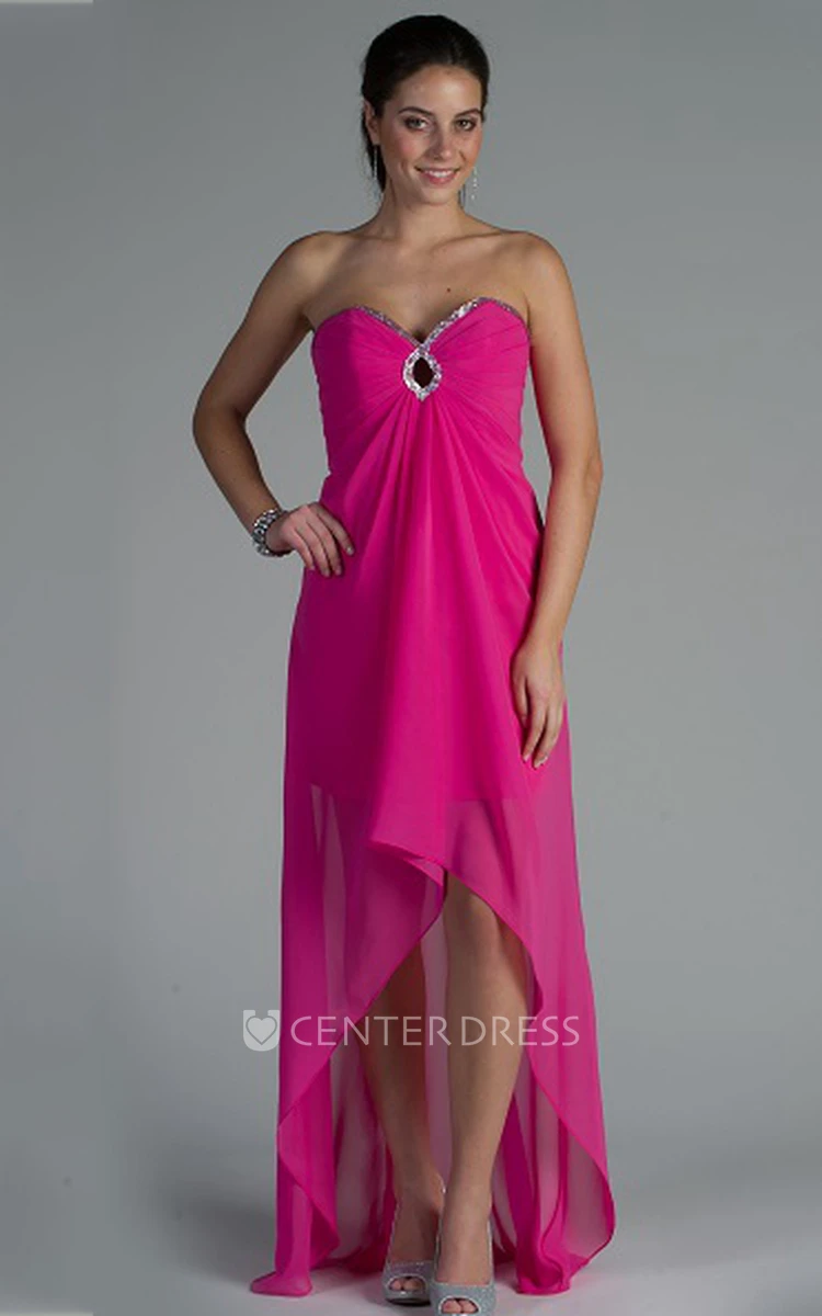 Sweetheart A-Line High Low Chiffon Bridesmaid Dress With Sequined Front Keyhole