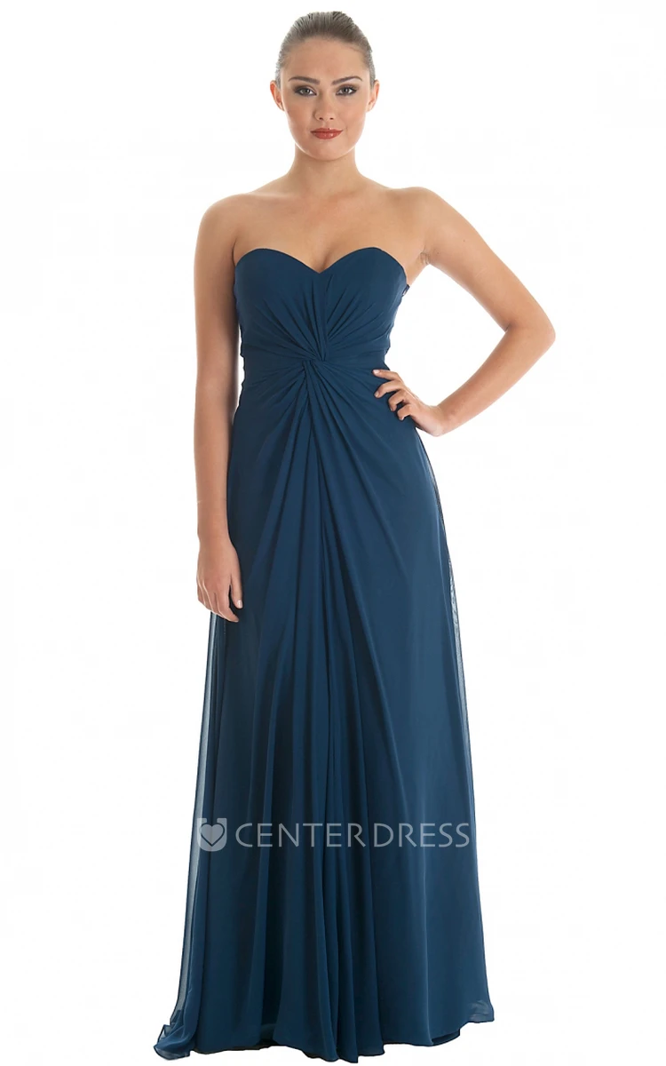 Sweetheart Floor-Length Ruched Chiffon Bridesmaid Dress With Brush Train