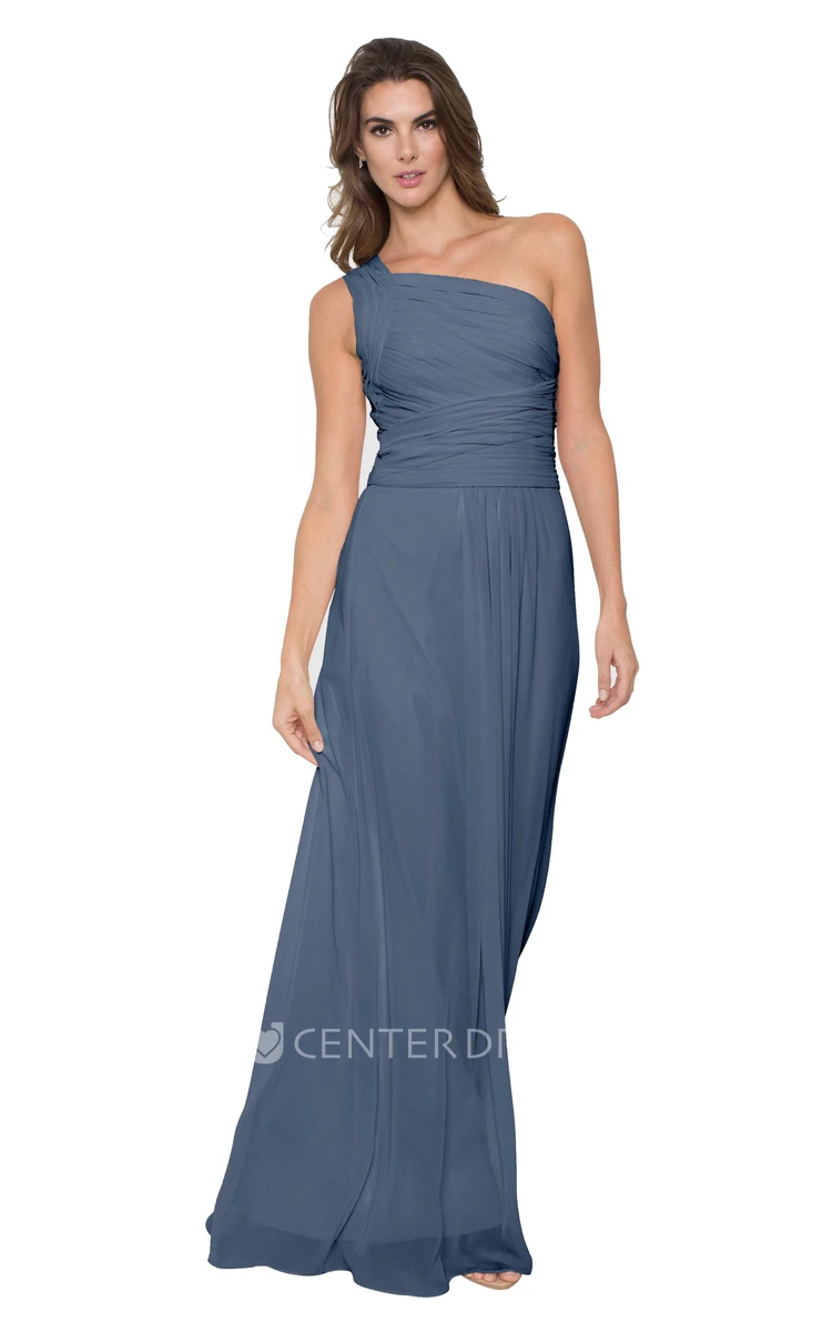 Floor-Length Ruched One-Shoulder Sleeveless Chiffon Muti-Color Convertible Bridesmaid Dress