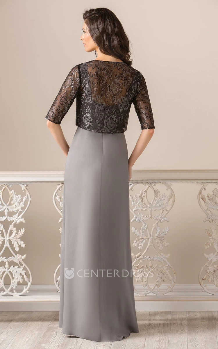 Half-Sleeved Jacket Style Sheath Mother Of The Bride Dress With Lace Detail