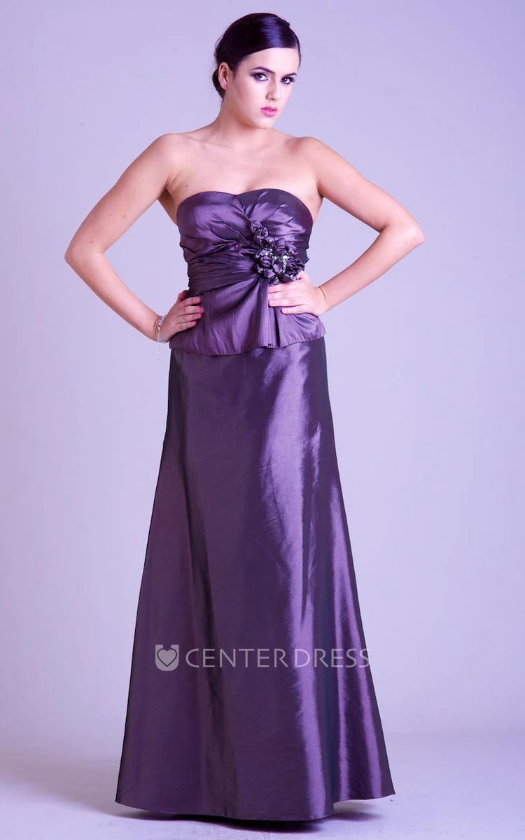 Sheath Beaded Strapless 3-4-Sleeve Long Satin Prom Dress With Cape And Flower