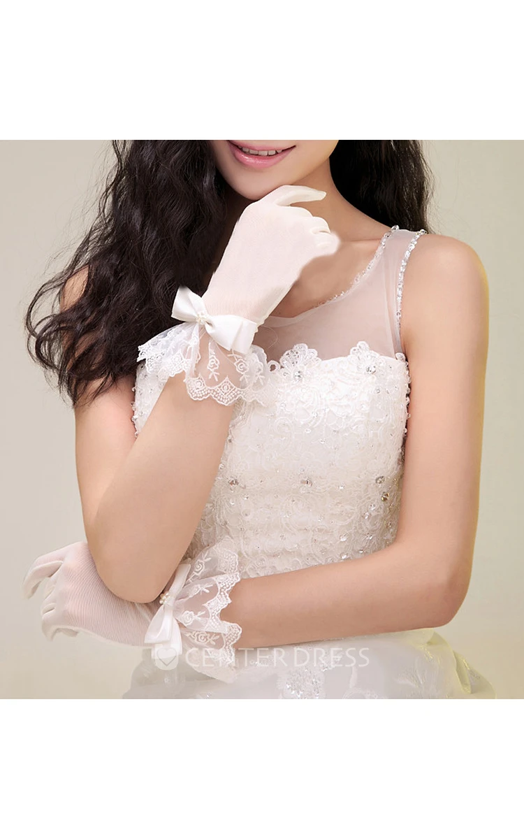Korean Bow Elastic Short Lace Gloves