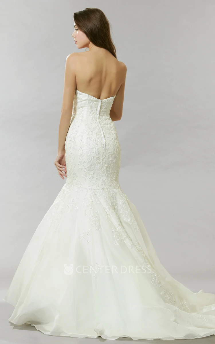 Trumpet Beaded Sweetheart Floor-Length Sleeveless Wedding Dress With Backless Style And Appliques