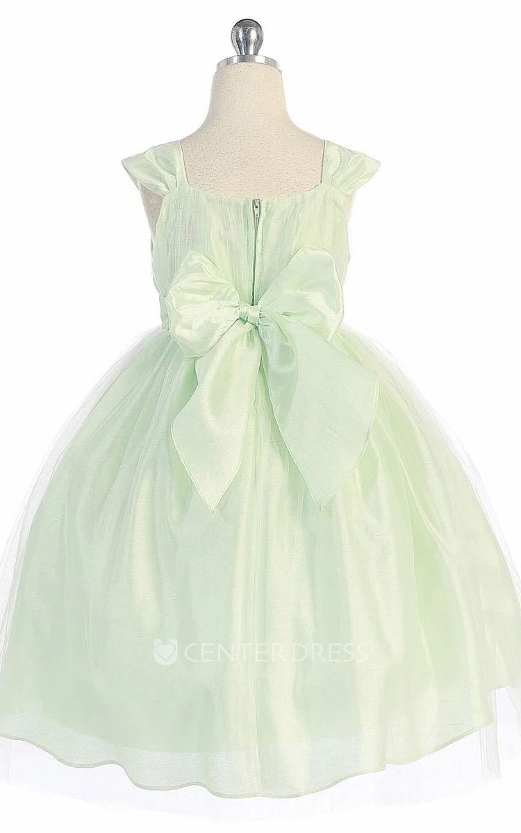 Tea-Length Straps Tiered Empire Tulle Flower Girl Dress