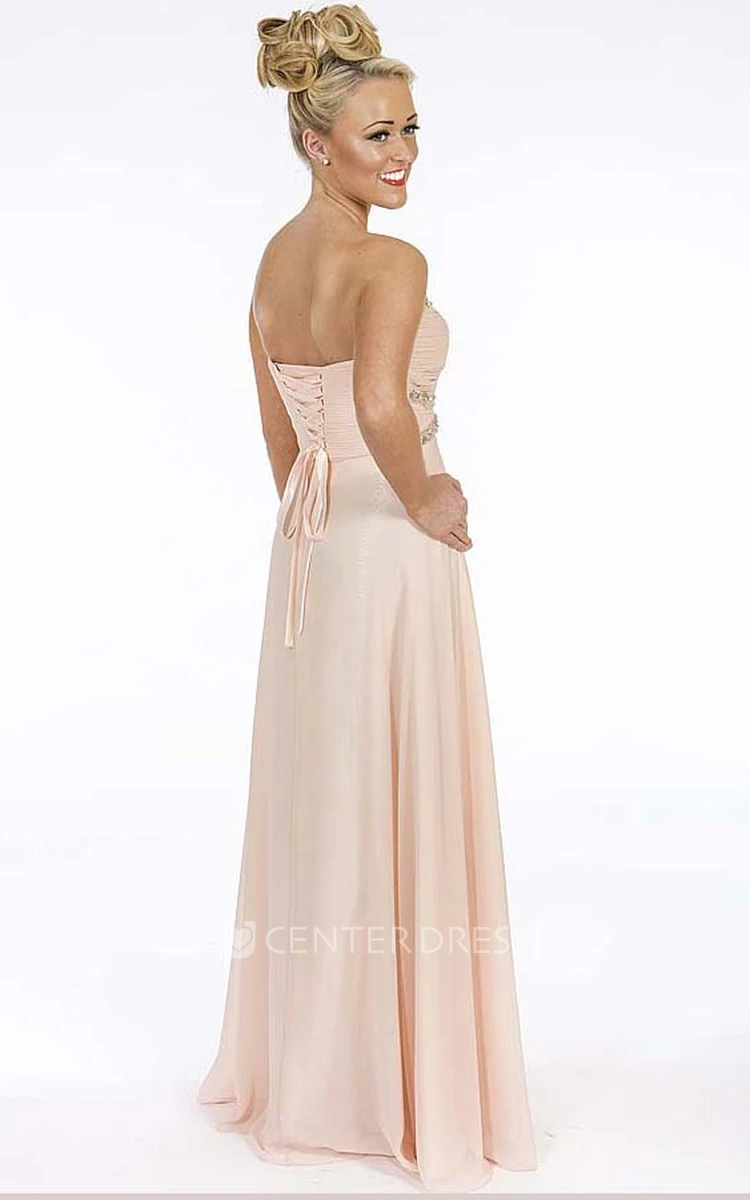 A Line Sweetheart Beaded Lace Up Back Floor Length Evening Dress A Line Sweetheart Beaded Lace Up Back Floor Length Evening Dress
