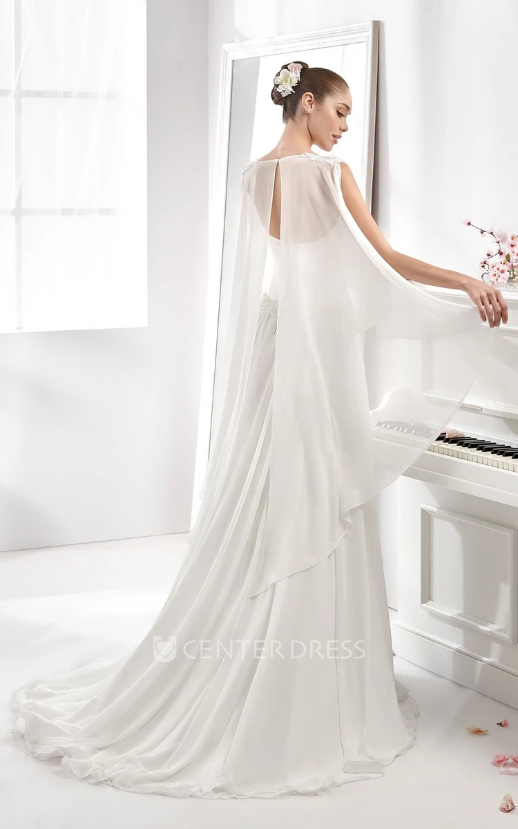 Strapless Wedding Dress With Pleated Draping Skirt and Appliqued Waistline'