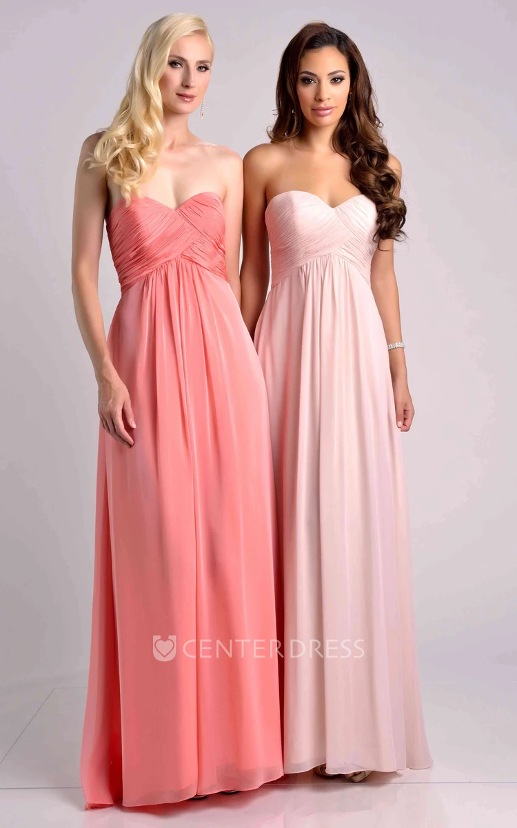 Empire A-Line Sweetheart Chiffon Bridesmaid Dress Featuring Ruched Bust