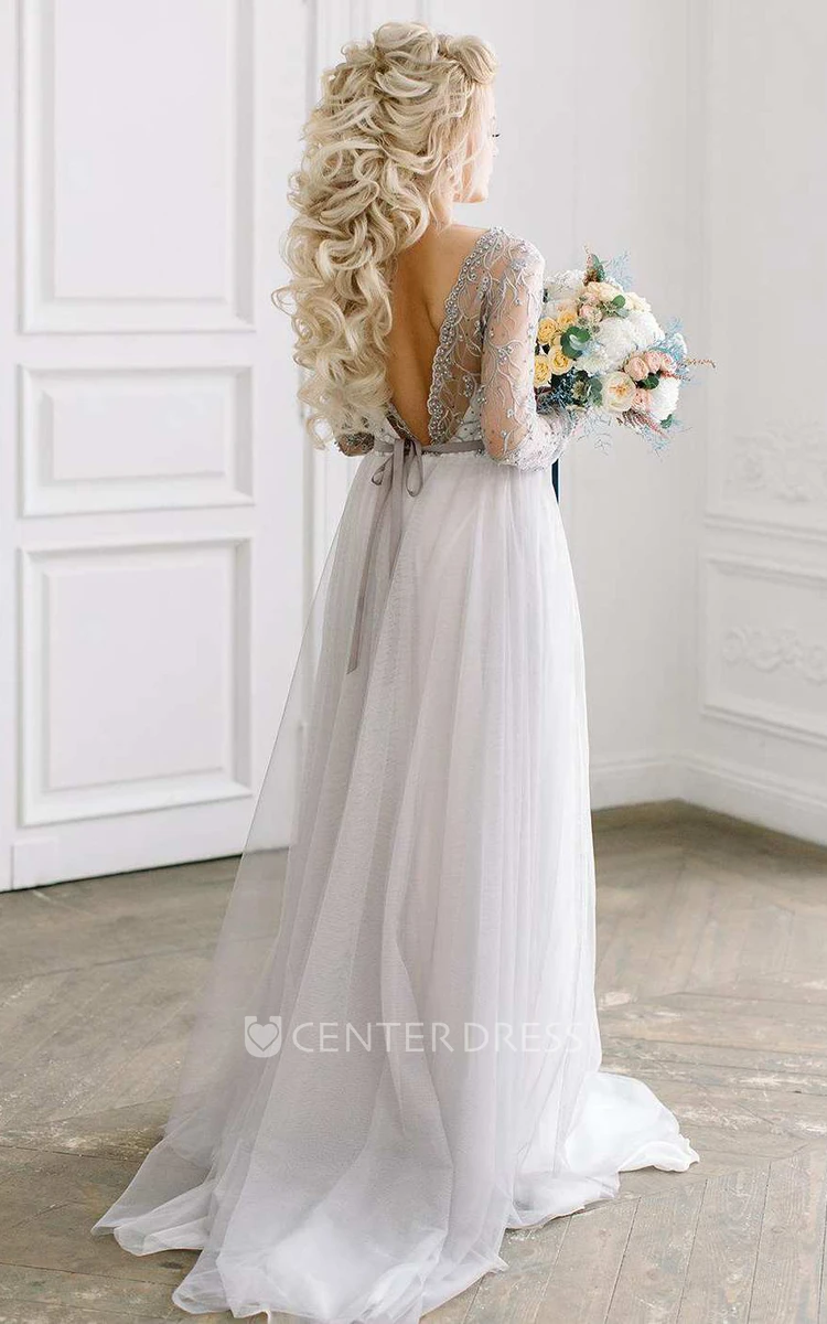 Tulle Satin Beaded Lace Embroidered Wedding Dress
