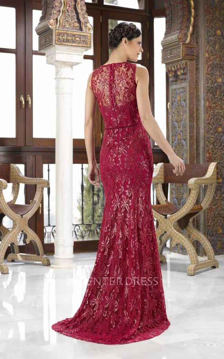 Sleeveless Appliqued Strapped Lace Mother Of The Bride Dress