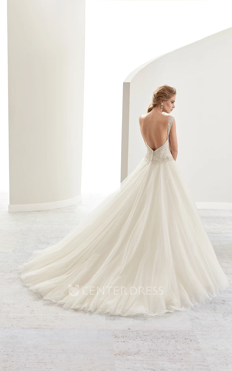 Sweetheart Beaded A-Line Bridal Gown With Open Back And Brush Train