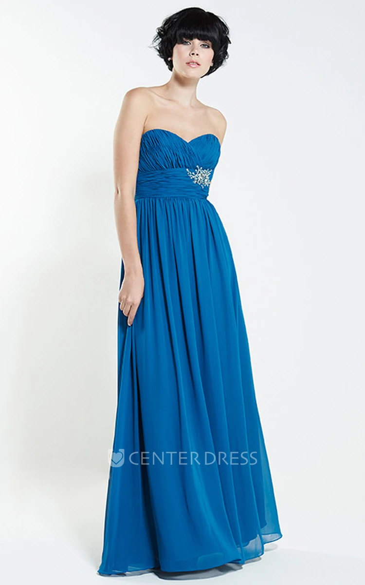 Floor-Length Sweetheart Ruched Sleeveless Chiffon Bridesmaid Dress With Broach