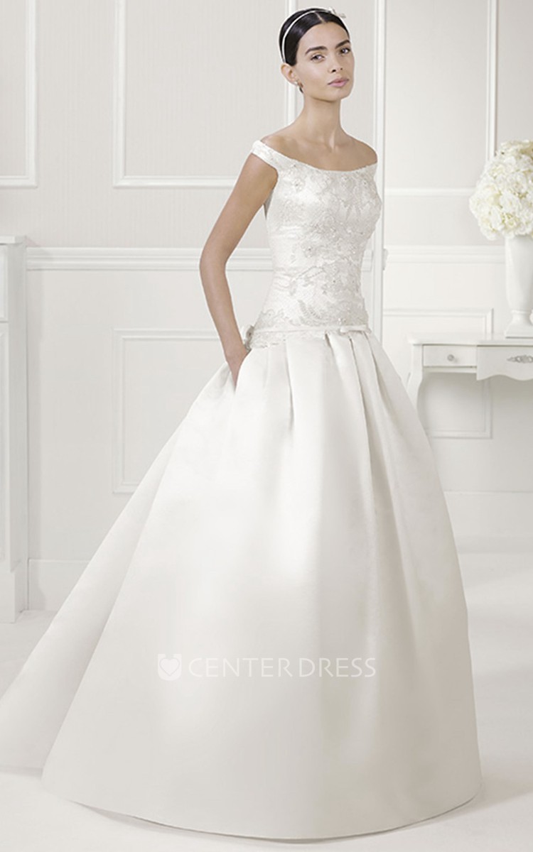 Satin drop clearance waist wedding dress