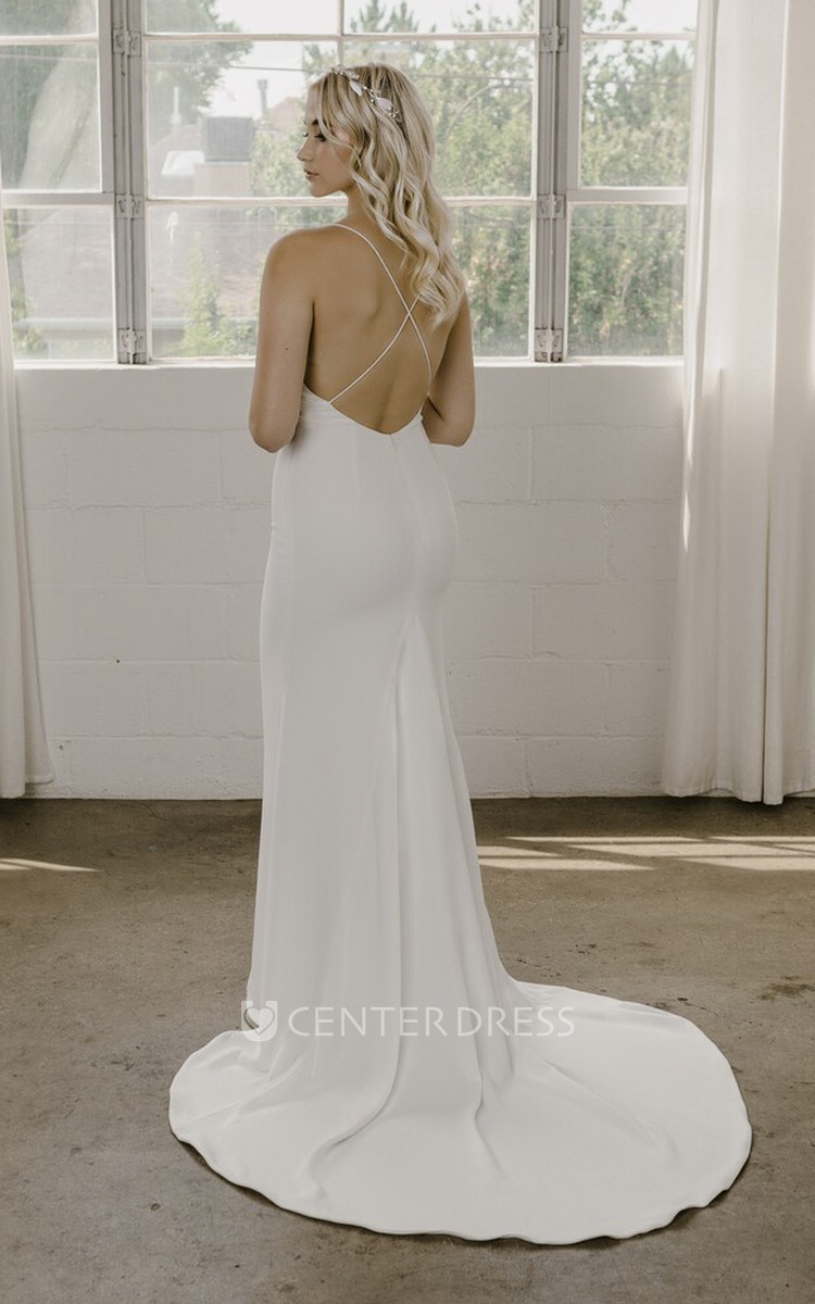 Detailed Low Back Spaghetti Strap Wedding Dress