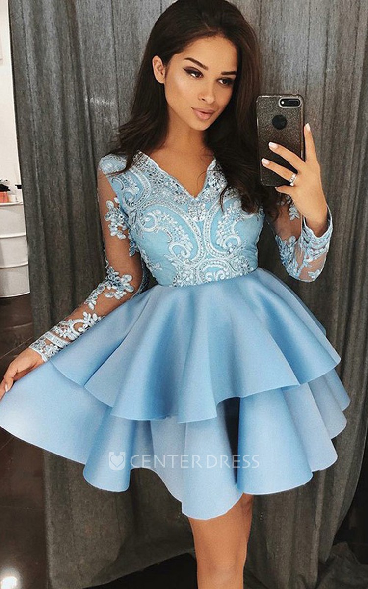 Long sleeve lace homecoming dress best sale